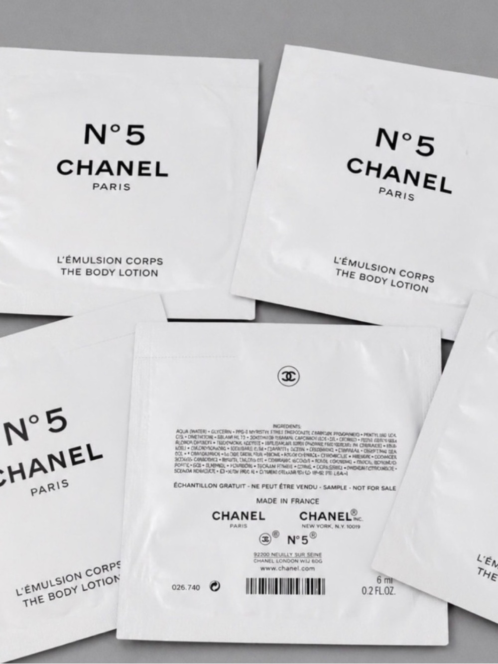 CHANEL No. 5 Body Lotion 5 Sample Packets 6mL Each